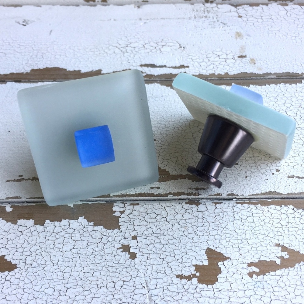 BeachGlass Tile Square Drawer Knobs Pulls Two NWOT
